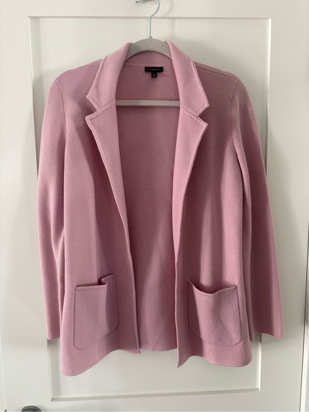 Talbots • Pink Open Front Knit Blazer Sweater Jacket merino nylon blend  Sz XS
